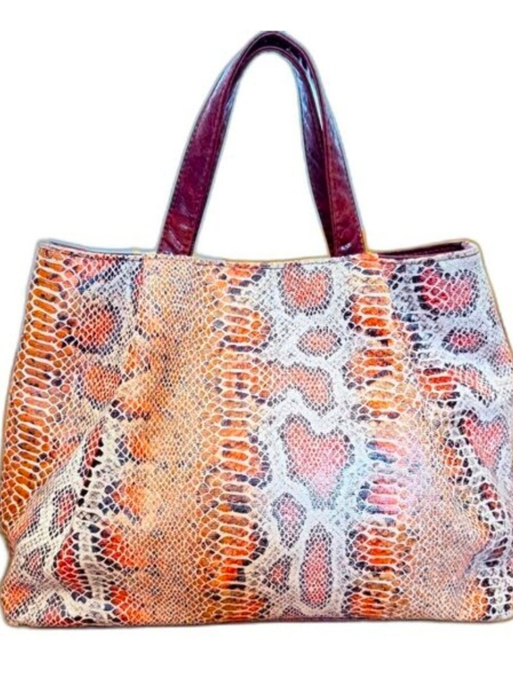 Pritzi Python Print Tote Bag in Orange & Brown